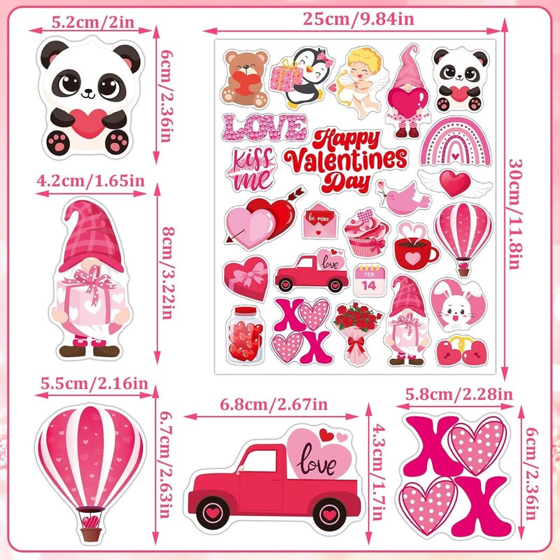 MARFOREVER 50 PCS Valentine's Day Gel Window Clings Stickers Reusable Cartoon Heart Love Rose Thick Gel Clings Decals for Valentine's Day Kids Classroom Party Window Glass Decoration - Image 3